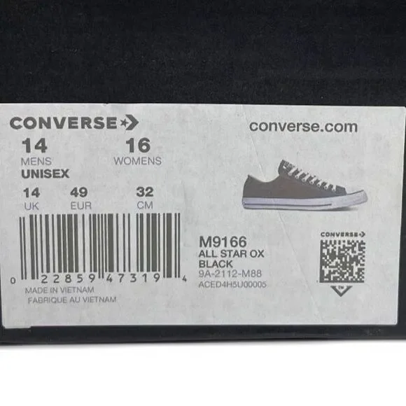 Converse Chuck Taylor All Star Unisex M-SZ14 W-SZ16 Black Low Top Sneakers NEW - Picture 7 of 7